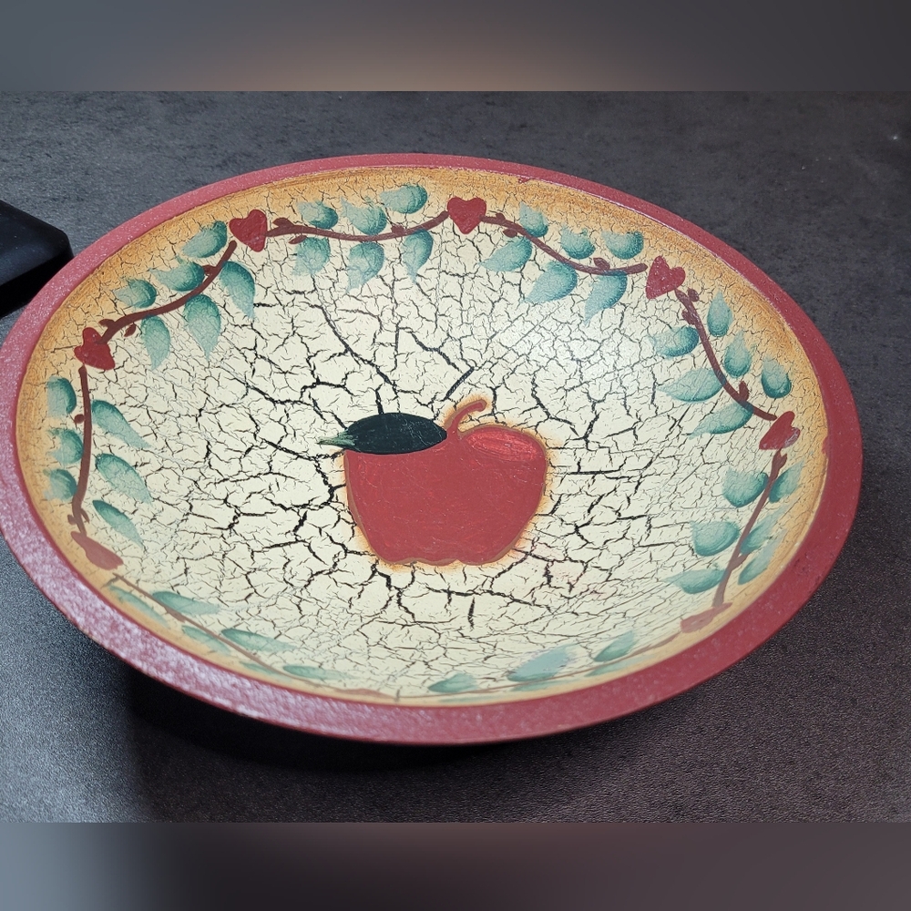 Wooden Handpainted Decorative Apple Rustic Style Bowl